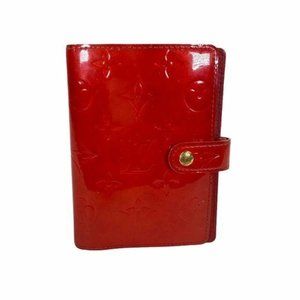 AUTH Louis Vuitton Wallet Agenda PM Notebook Cover Red LV Vintage